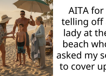 AITA for telling off a lady at the beach who asked my son to cover up?