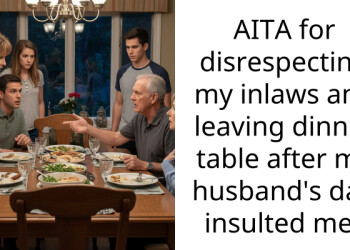 AITA for disrespecting my inlaws and leaving dinner table after my husband’s dad insulted me?
