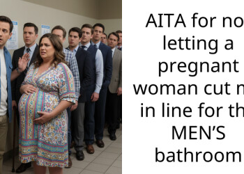 AITA for not letting a pregnant woman cut me in line for the MEN’S bathroom
