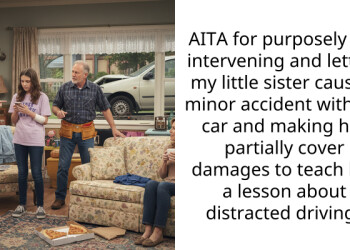 AITA for purposely not intervening and letting my little sister cause a minor accident with my car and making her partially cover damages to teach her a lesson about distracted driving?