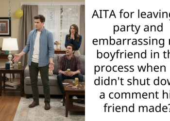 AITA for leaving a party and embarra*sing my boyfriend in the process when he didn’t shut down a comment his friend made?