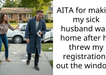 AITA for making my sick husband walk home after he threw my registrations out the window?