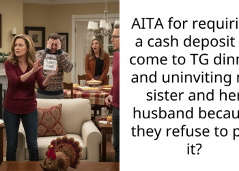 AITA for requiring a cash deposit to come to TG dinner and uninviting my sister and her husband because they refuse to pay it?