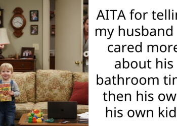 AITA for telling my husband he cared more about his bathroom time then his own his own kid?