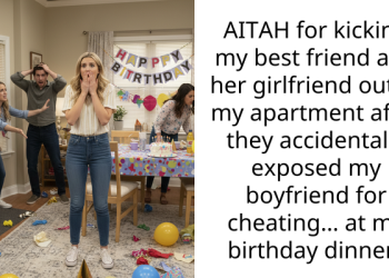 AITAH for kicking my best friend and her girlfriend out of my apartment after they accidentally exposed my boyfriend for cheating… at my birthday dinner?