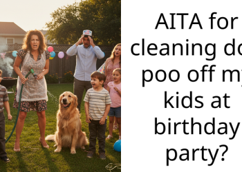 AITA for cleaning dog poo off my kids at birthday party?