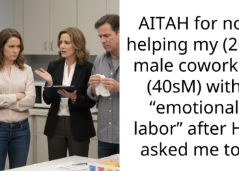 AITAH for not helping my (26F) male coworker (40sM) with “emotional labor” after HR asked me to?