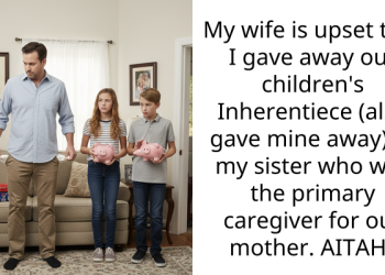 My wife is upset that I gave away our children’s Inherentiece (also gave mine away) to my sister who was the primary caregiver for our mother. AITAH?