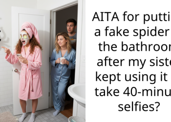 AITA for putting a fake spider in the bathroom after my sister kept using it to take 40-minute selfies?