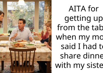 AITA for getting up from the table when my mom said I had to share dinner with my sister?