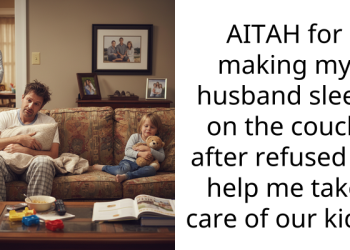 AITAH for making my husband sleep on the couch after refused to help me take care of our kids?