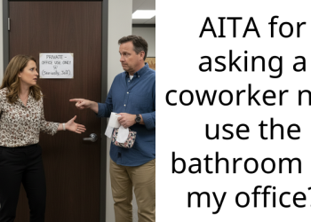 AITA for asking a coworker not use the bathroom in my office?
