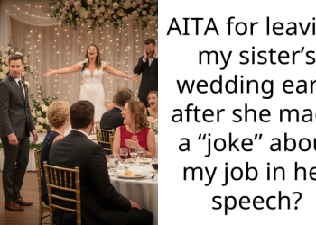 AITA for leaving my sister’s wedding early after she made a “joke” about my job in her sp*ech?