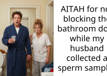 AITAH for not blocking the bathroom door while my husband collected a s**rm sample?