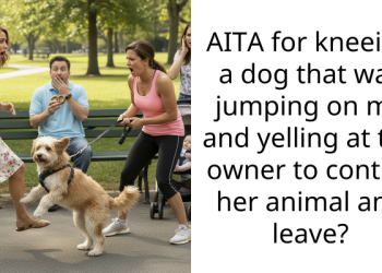 AITA for kneeing a dog that was jumping on me and yelling at the owner to control her animal and leave?