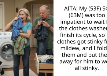 AITA: My (53F) SO (63M) was too impatient to wait for the clothes washer to finish its cycle, so his clothes got stinky from mildew, and I folded them and put them away for him to wear all stinky.