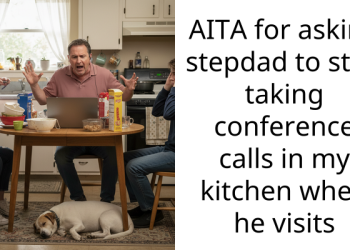 AITA for asking stepdad to stop taking conference calls in my kitchen when he visits