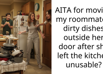 AITA for moving my roommate’s dirty dishes outside her door after she left the kitchen unusable?
