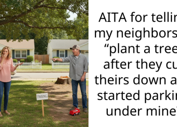 AITA for telling my neighbors to “plant a tree” after they cut theirs down and started parking under mine?