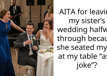 AITA for leaving my sister’s wedding halfway through because she seated my ex at my table “as a joke”?