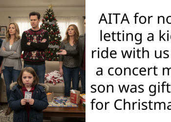 AITA for not letting a kid ride with us to a concert my son was gifted for Christmas?