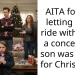 AITA for not letting a kid ride with us to a concert my son was gifted for Christmas?