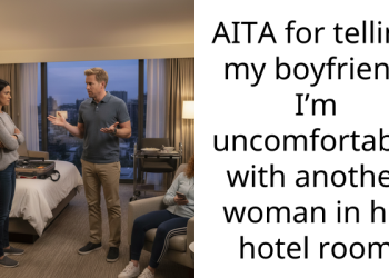 AITA for telling my boyfriend I’m uncomfortable with another woman in his hotel room