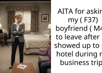 AITA for asking my ( F37) boyfriend ( M41) to leave after he showed up to my hotel during my business trip?