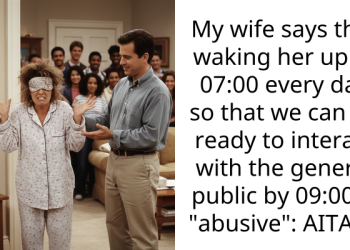 My wife says that waking her up at 07:00 every day so that we can be ready to interact with the general public by 09:00 is “abusive”: AITAH?