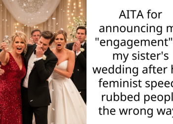 AITA for announcing my “engagement” at my sister’s wedding after her feminist sp*ech rubbed people the wrong way?