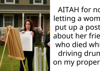 AITAH for not letting a woman put up a poster about her friend who died while driving drunk on my property?