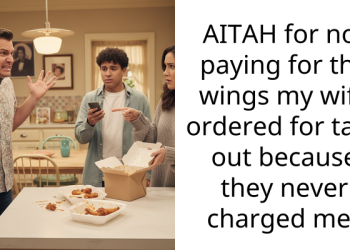 AITAH for not paying for the wings my wife ordered for take out because they never charged me?