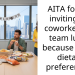 AITA for not inviting my coworker to a team lunch because of her dietary preferences?