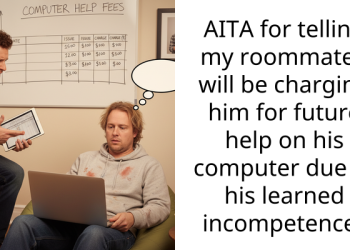 AITA for telling my roommate I will be charging him for future help on his computer due to his learned incompetence?
