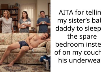 AITA for telling my sister’s baby daddy to sleep in the spare bedroom instead of on my couch in his underwear?