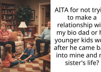 AITA for not trying to make a relationship with my bio dad or his younger kids work after he came back into mine and my sister’s life?