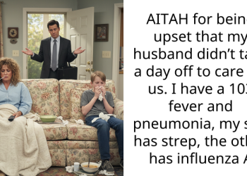 AITAH for being upset that my husband didn’t take a day off to care for us. I have a 103 fever and pneumonia, my son has strep, the other has influenza A