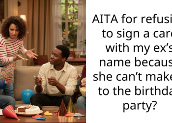 AITA for refusing to sign a card with my ex’s name because she can’t make it to the birthday party?