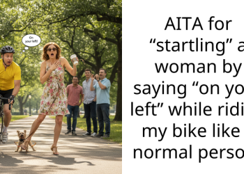 AITA for “startling” a woman by saying “on your left” while riding my bike like a normal person?