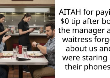 AITAH for paying $0 tip after both the manager and waitress forgot about us and were staring at their phones?