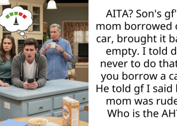 AITA? Son’s gf’s mom borrowed our car, brought it back empty. I told ds never to do that if you borrow a car. He told gf I said her mom was rude. Who is the AH?