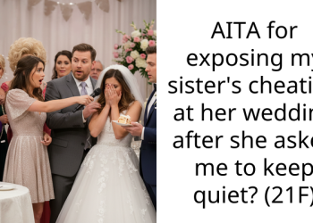 AITA for exposing my sister’s cheating at her wedding after she asked me to keep quiet? (21F)