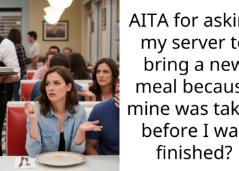 AITA for asking my server to bring a new meal because mine was taken before I was finished?