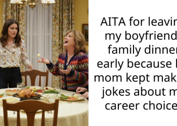 AITA for leaving my boyfriends family dinner early because his mom kept making jokes about my career choice?