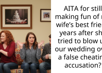 AITA for still making fun of my wife’s best friend years after she tried to blow up our wedding over a false cheating accusation?