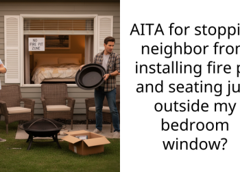 AITA for stopping neighbor from installing fire pit and seating just outside my bedroom window?