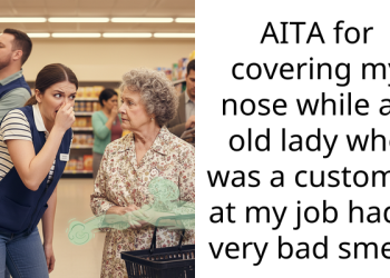 AITA for covering my nose while an old lady who was a customer at my job had a very bad smell?