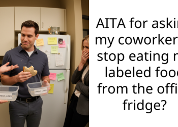 AITA for asking my coworker to stop eating my labeled food from the office fridge?
