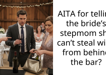 AITA for telling the bride’s stepmom she can’t steal wine from behind the bar?