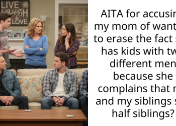 AITA for accusing my mom of wanting to erase the fact she has kids with two different men because she complains that me and my siblings say half siblings?